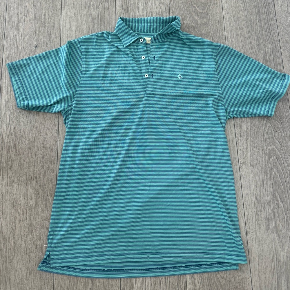 Donald Ross Men's Polo Golf Green and blue stripped shirt